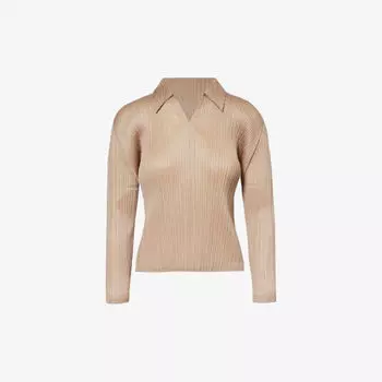 Трикотажная рубашка October с V-образным вырезом и плиссировкой Pleats Please Issey Miyake, бежевый