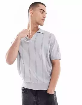 Трикотажная рубашка-поло Bershka синего цвета