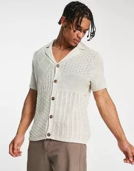 Трикотажная рубашка-поло цвета экрю с контрастными косами ASOS DESIGN