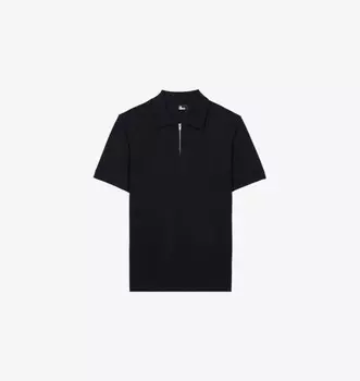 Трикотажная рубашка-поло из хлопка и шелка с короткими рукавами и застежкой-молнией спереди The Kooples, черный