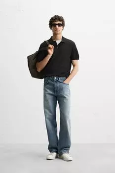 Трикотажная рубашка поло из хлопка и шелка ZARA, черный