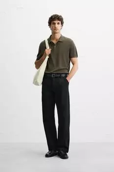 Трикотажная рубашка поло из хлопка и шелка ZARA, цвет Moss green