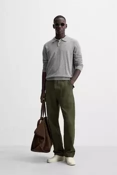 Трикотажная рубашка-поло из шерсти и кашемира ZARA, серый мергель