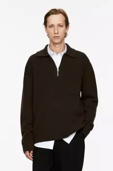 Трикотажная рубашка поло из шерсти на молнии Arket, коричневый