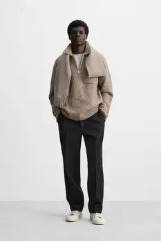 Трикотажная рубашка-поло из шерсти ZARA, кэмел