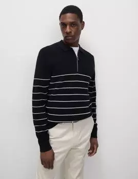 Трикотажная рубашка поло из смеси хлопка и модала Marks & Spencer, темно-синий