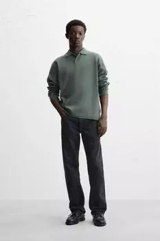 Трикотажная рубашка-поло из вискозы ZARA, бирюзовый