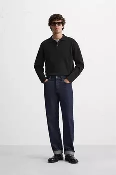Трикотажная рубашка-поло из вискозы ZARA, черный