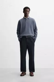 Трикотажная рубашка-поло из вискозы ZARA, голубоватый