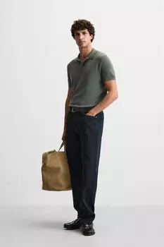 Трикотажная рубашка-поло из вискозы ZARA, сине-зеленый
