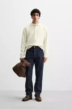 Трикотажная рубашка-поло из вискозы ZARA, устрично-белый