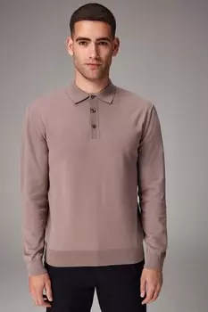 Трикотажная рубашка поло с длинным рукавом Next, серый