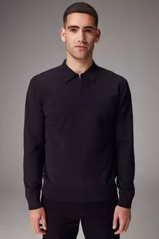 Трикотажная рубашка поло с длинным рукавом Next, черный