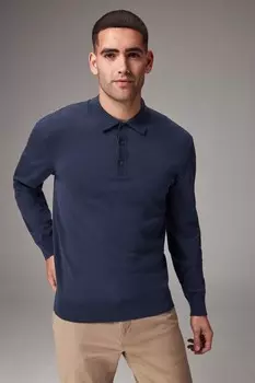 Трикотажная рубашка поло с длинным рукавом Next, голубой