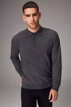 Трикотажная рубашка поло с длинным рукавом Next, серый