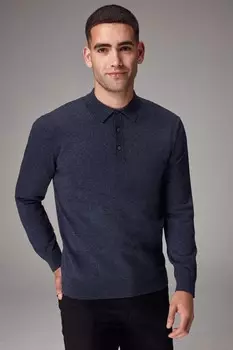 Трикотажная рубашка поло с длинным рукавом Next, голубой