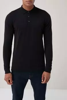 Трикотажная рубашка-поло с длинными рукавами Next, черный