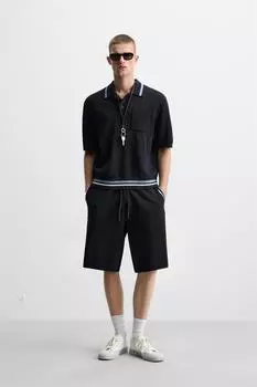Трикотажная рубашка поло с карманом ZARA, цвет Dark navy