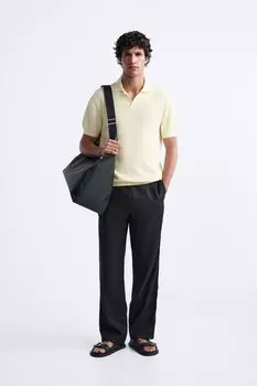 Трикотажная рубашка-поло с клетчатой текстурой ZARA, желтый