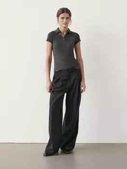 Трикотажная рубашка-поло с коротким рукавом Massimo Dutti, серый