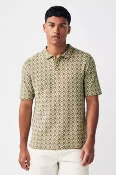 Трикотажная рубашка-поло с текстурным геопринтом Jack & Jones, зеленый