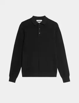 Трикотажная рубашка-поло с текстурой из богатого хлопка Marks & Spencer, черный