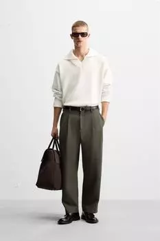Трикотажная рубашка-поло с v-образным вырезом ZARA, экрю