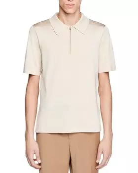 Трикотажная рубашка-поло с воротником-молнией Sandro, коричневый/бежевый