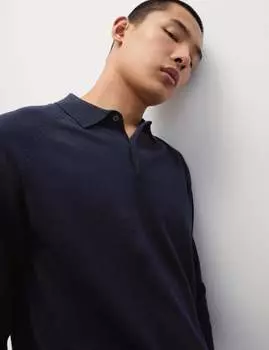 Трикотажная рубашка-поло с высоким содержанием хлопка Marks & Spencer, темно-синий