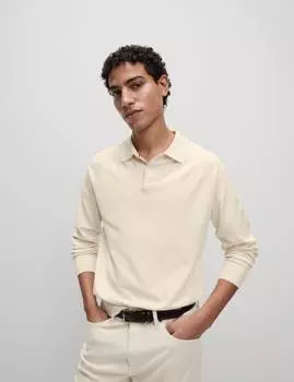 Трикотажная рубашка-поло с высоким содержанием хлопка Marks & Spencer, экрю