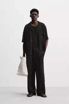 Трикотажная рубашка с эффектом мят ZARA, черный