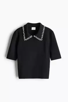 Трикотажная рубашка с декорированным воротником H&M, черный