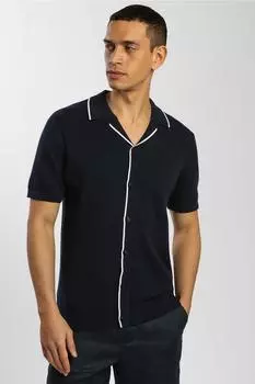 Трикотажная рубашка с коротким рукавом и контрастным кантом Steel & Jelly, темно-синий