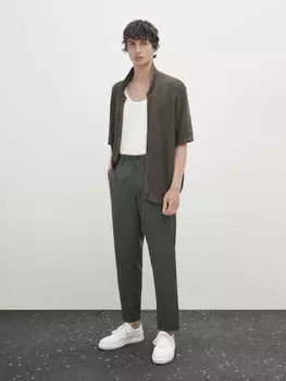 Трикотажная рубашка с короткими рукавами и пуговицами. Massimo Dutti, хаки