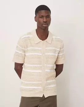 Трикотажная рубашка Selected Homme в бежевую полоску