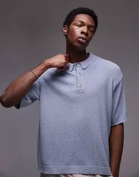 Трикотажная рубашка Topman из букле синего цвета с пуговицами