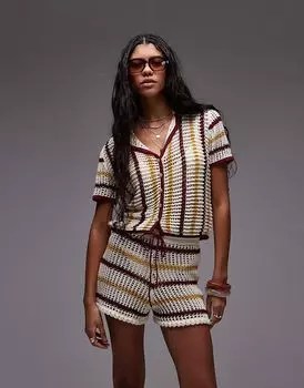 Трикотажная рубашка Topshop в полоску красного, горчичного и кремового цветов