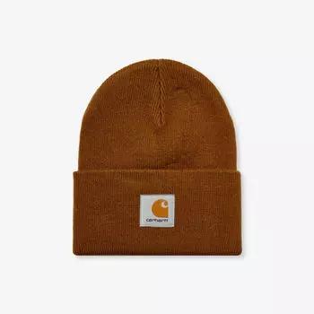 Трикотажная шапка в рубчик с фирменной нашивкой Carhartt Wip, цвет hamilton brown