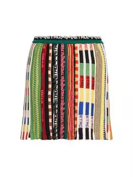 Трикотажная шерстяная мини-юбка со складками Etro, разноцветный