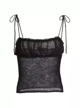 Трикотажная шифоновая майка с рюшами GUIZIO, черный