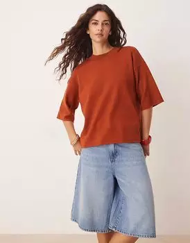 Трикотажная структурированная футболка ASOS DESIGN цвета ржавчины
