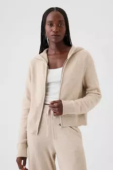 Трикотажная толстовка с капюшоном Cashsoft на молнии Gap, бежевый