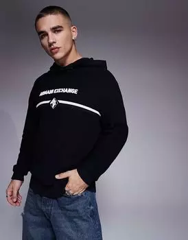 Трикотажная толстовка с капюшоном и логотипом на груди в темно-синем цвете Armani Exchange