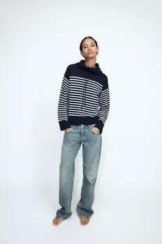 Трикотажная толстовка с капюшоном в полоску ZARA, полосатый