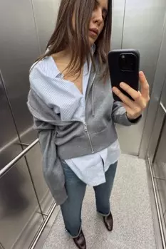 Трикотажная толстовка с капюшоном ZARA, серый