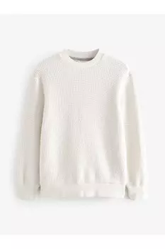 Трикотажная толстовка с круглым вырезом премиум-класса Next, экрю