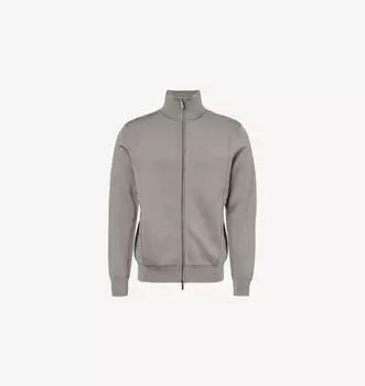 Трикотажная толстовка свободного кроя с высоким воротом и фирменной вышивкой Emporio Armani, серый