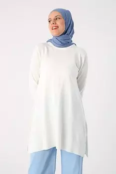 Трикотажная туника цвета экрю с круглым вырезом ALL DAY