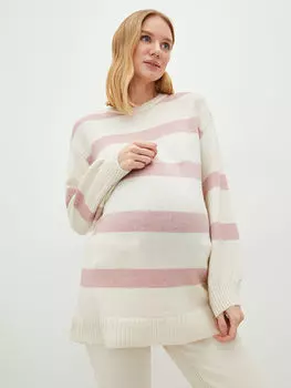 Трикотажная туника для беременных в полоску с круглым вырезом и длинными рукавами LC Waikiki Maternity