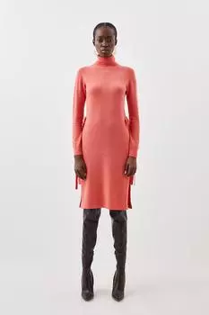 Трикотажная туника из кашемировой шерсти с воротником-воронкой и бантом Karen Millen, розовый